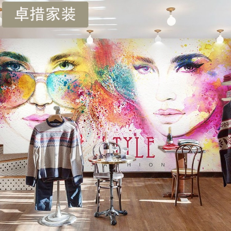 3d水彩个性人物美容院壁画廊理店壁纸服装店酒吧KTV背景墙纸壹德壹