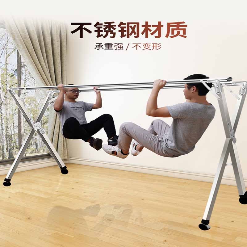 不锈钢户外晾衣架落地折叠家用室内外卧室阳台凉台伸缩晒衣架晒被子神器凉衣杆双杆式可移动X型挂衣架 经典款1.6米