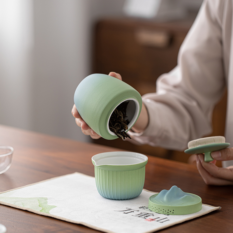 苏氏陶瓷(SUSHI CERAMICS)国潮茶具轻舟已过万重山一壶二杯带茶1叶罐茶巾功夫茶具伴手礼