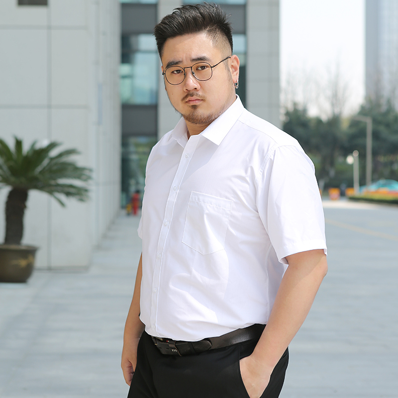 富贵鸟fuguiniao胖子衬衣短袖男2019夏季新款加肥加大码肥佬商务正装