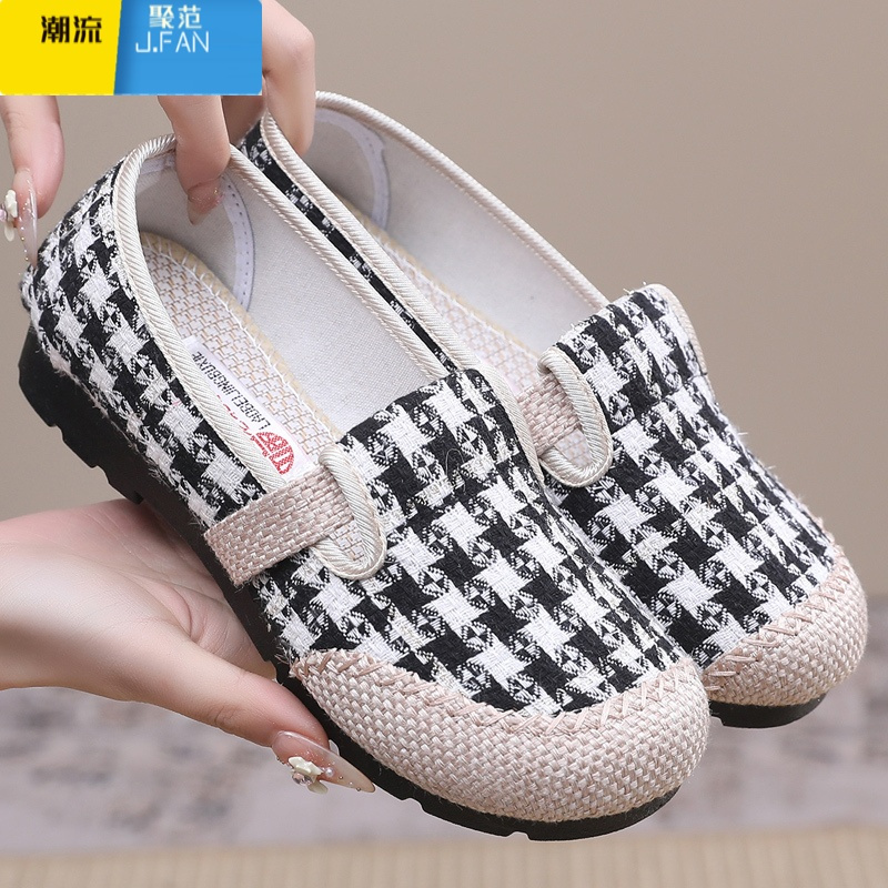 聚范女鞋春季新款老北京布鞋女单鞋透气棉麻布鞋一脚蹬懒人休闲渔夫鞋