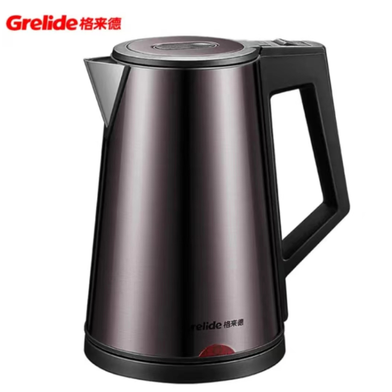 格来德 (Grelide) 电热水壶烧水器1.7L大容量316L不锈钢保温三双层防烫拉丝纹理防干烧-D2017K 荣耀黑