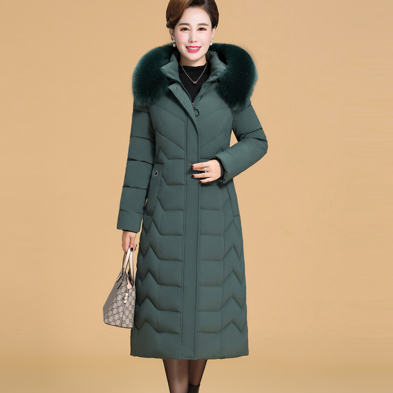迪鲁奥（DILUAO)波司登旗下中老年棉衣女冬季中长款过膝加厚羽绒服中年妈妈装大码棉袄外套 4XL（155-170斤） 绿色