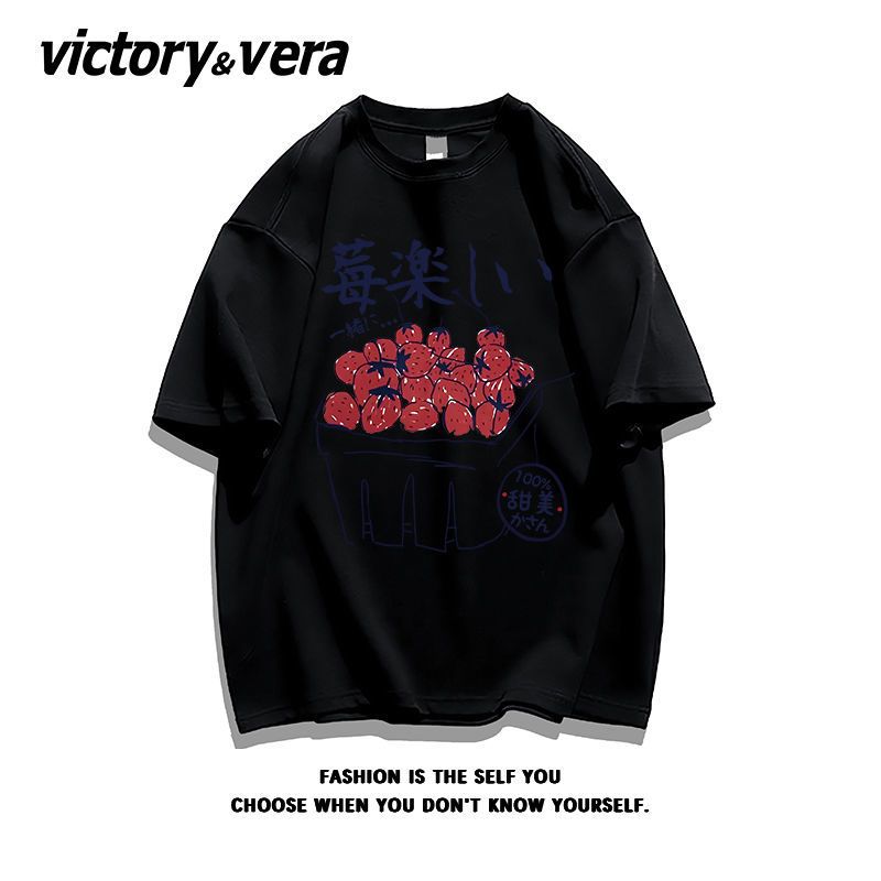 VICTORYVERA甜美草莓夏季短袖t恤女ins超火纯棉半袖体恤衫chic潮