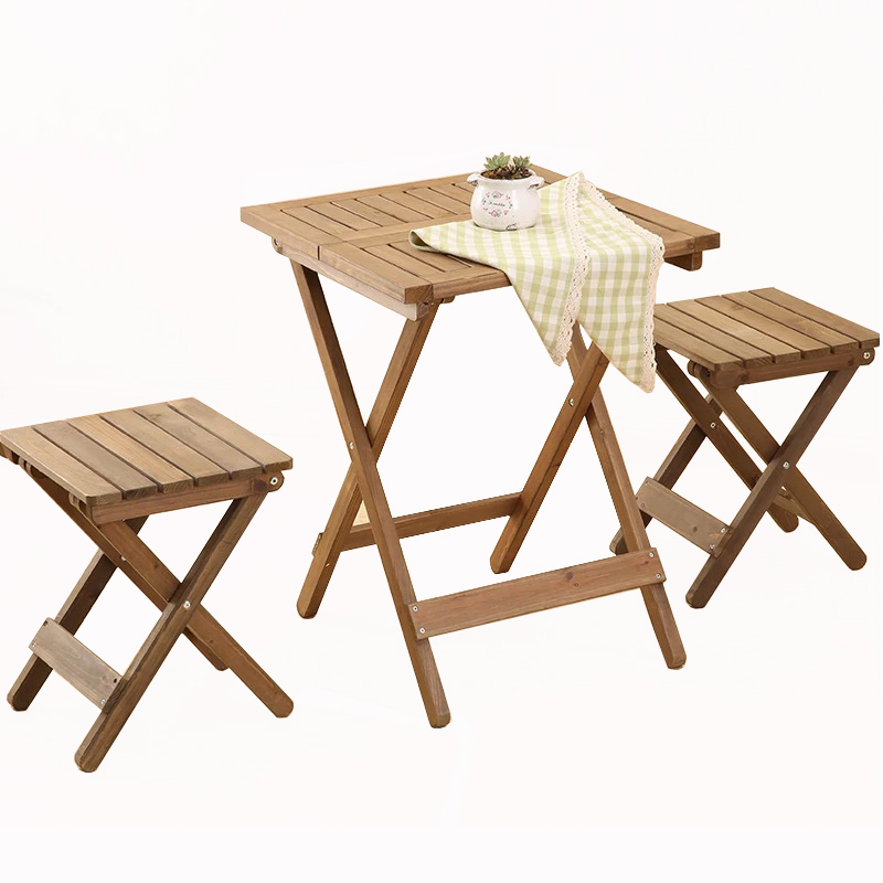 艺可恩简约实木可折叠桌椅户外便携式桌子椅子阳台小木桌休闲组合餐桌