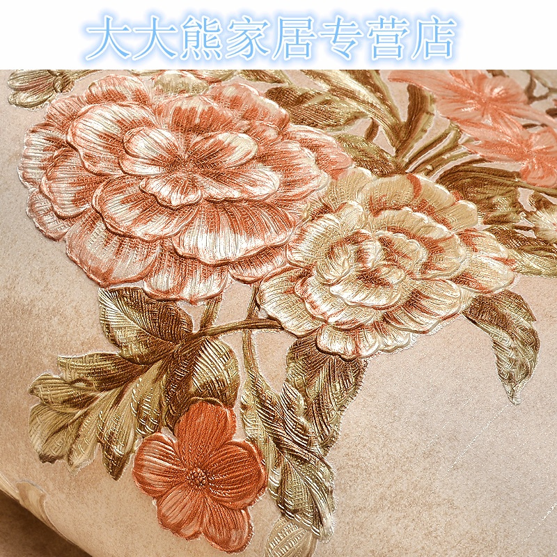 美式田园墙纸卧室客厅大花精压电视背景墙无纺布壁纸加厚款3d立体