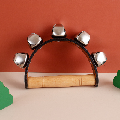 黑色榉木5铃皮铃(1个) 奥尔夫乐器打击乐器幼儿园儿童手摇5皮铃7手铃