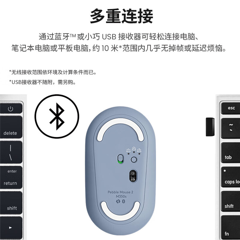 罗技(Logitech)PEBBLE2.0 蓝牙无线鼠标 办公鹅卵石便携 三屏切换 升级Pebble2代 粉色高清大图