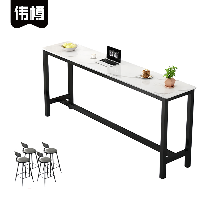 伟樽岩板吧台桌200*40*105cm+椅子*4套高清大图