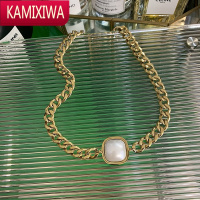 KAMIXIWA钛钢不掉色轻奢小众方形吊坠项链女ins冷淡风气质短款锁骨链配饰