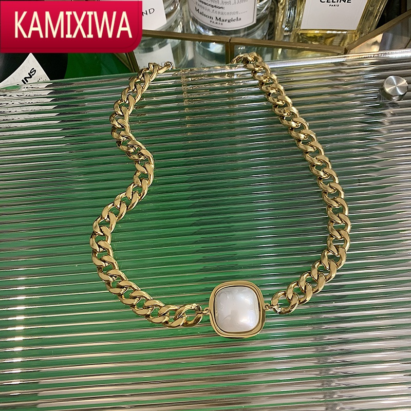 KAMIXIWA钛钢不掉色轻奢小众方形吊坠项链女ins冷淡风气质短款锁骨链配饰
