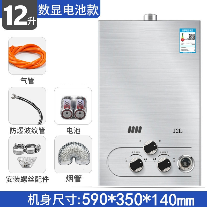 燃气热水器家用煤气液化气7升8升10升12升黄金蛋天然气强排低压洗澡即热_12升铜水箱带显示豪配_天然气