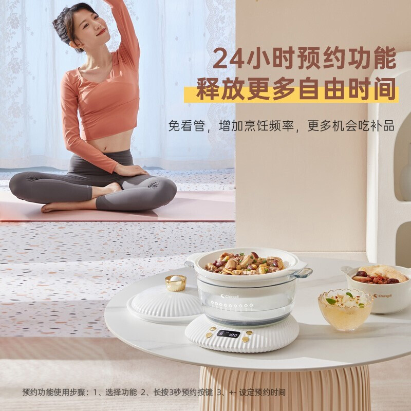 长帝(changdi)多功能锅电炖锅2L大容量 家用定时预约电炖锅隔水炖盅煲汤锅 掌上明珠RE25A