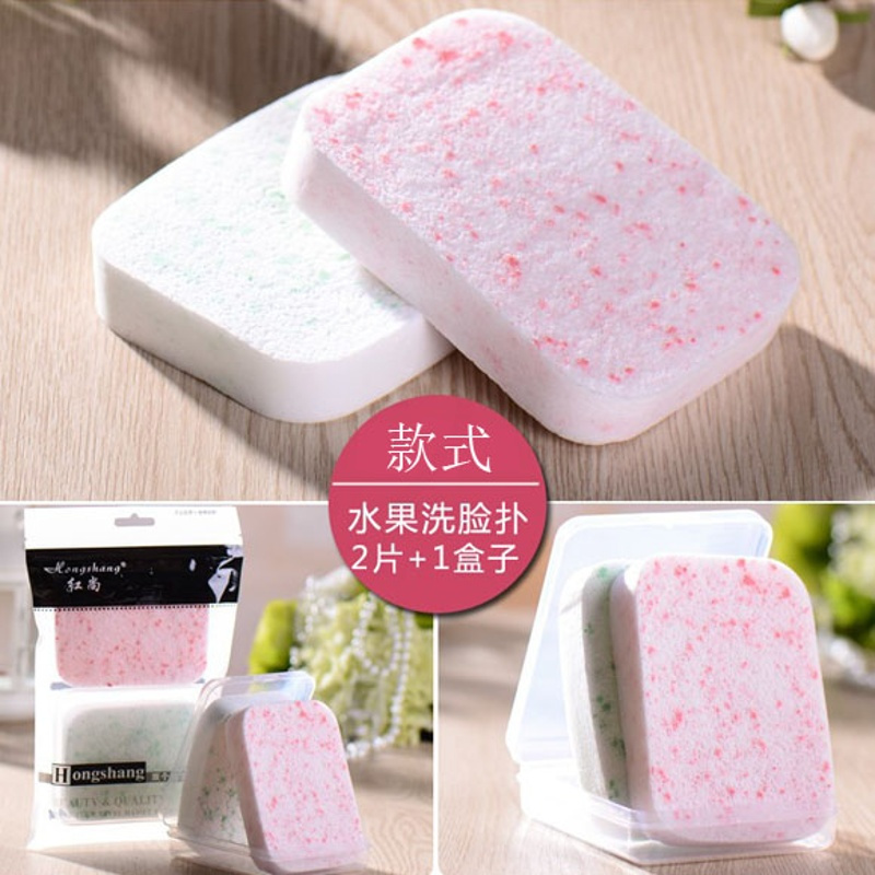 卡通加厚洗脸扑洗面扑加大带盒子洁面扑洗颜棉珍珠海绵藻擦脸粉扑 水果洗脸扑