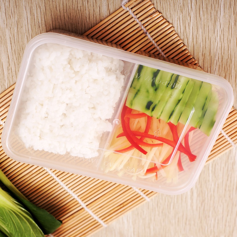 國産 长方形 双格五五开 一次性透明带盖餐盒 650ML (单位:个)