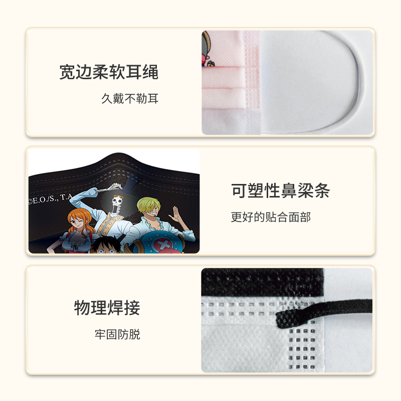 海氏海诺海贼王正版授权联名款30片/盒一次性独立包装口罩动漫二次元图案