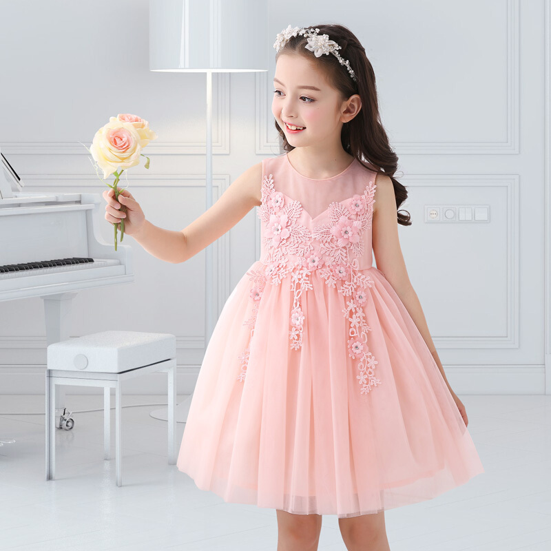 女童网纱蓬蓬公主裙花童白色纱裙生日主持人小礼服儿童连衣裙