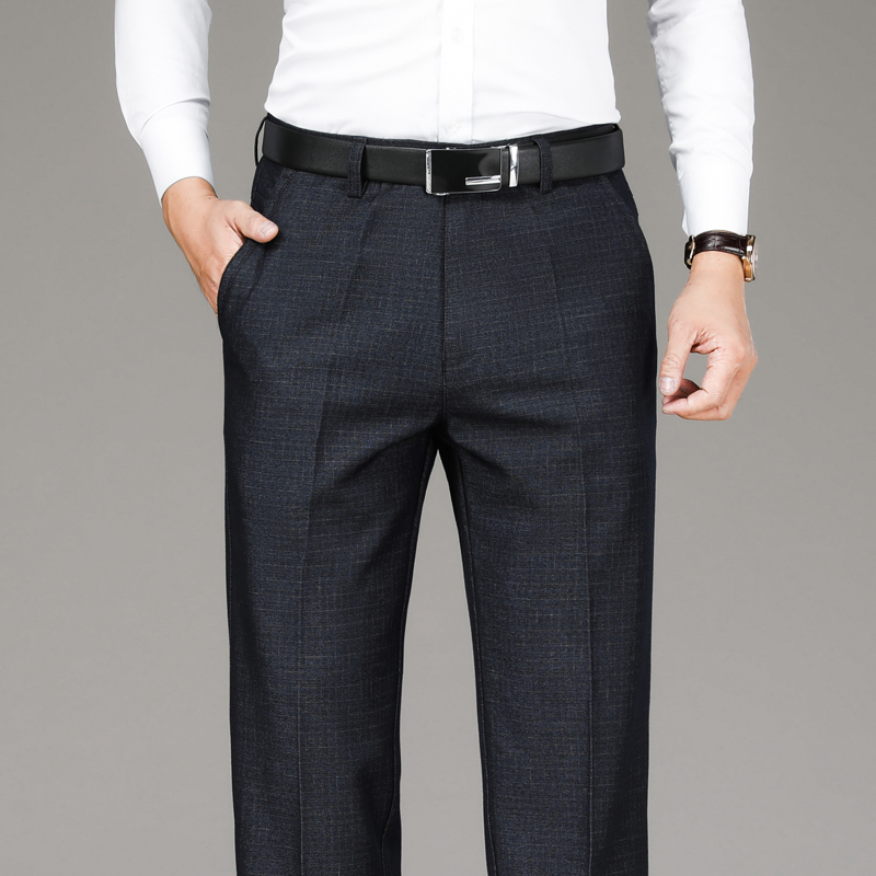 金盾kindon夏季薄款天丝中年西裤男直筒长裤子免烫西装裤宽松商务正装