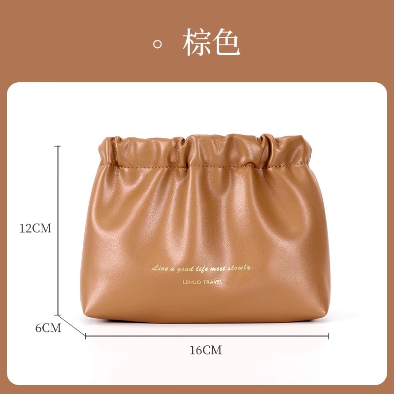 皮革丝印弹片口红包化妆包便携收纳包随身小收纳包内里面小包迷你 大号棕色