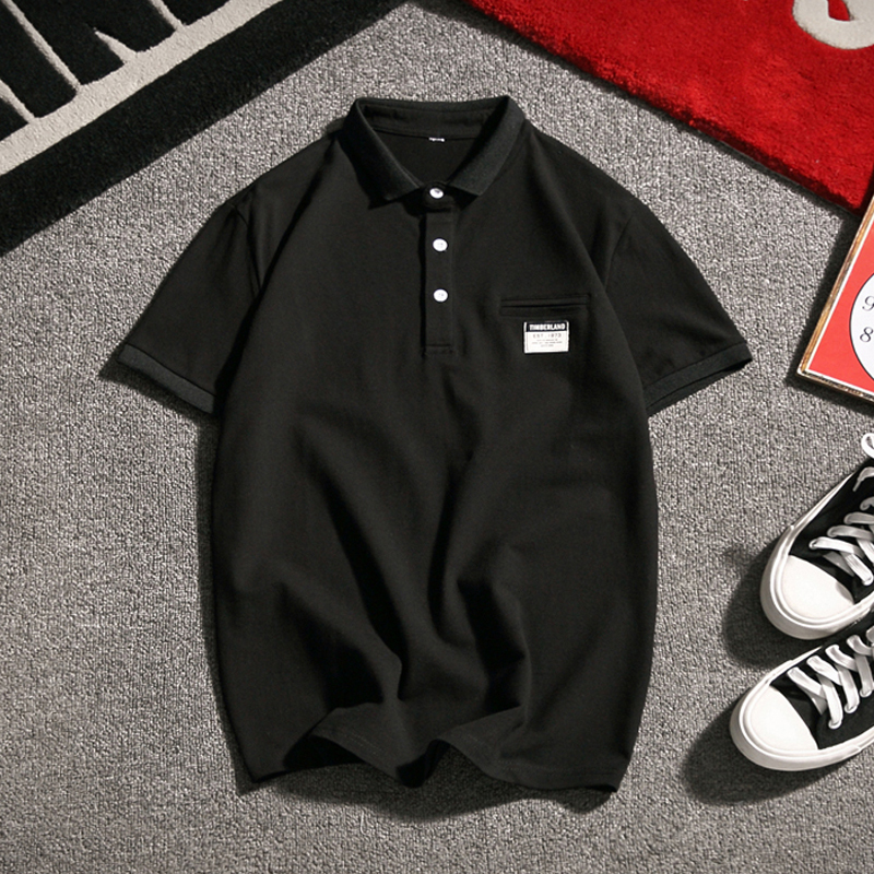 短袖男翻领T恤韩版青年修身POLO衫夏季年轻贴布上衣服大码体恤衫