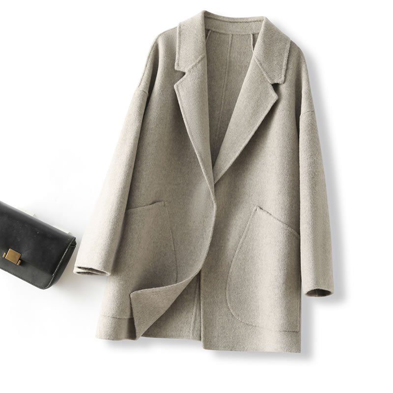 雪米贝奴秋季新款羊毛双面呢大衣女中长款宽松大码毛呢茧型外套斗篷