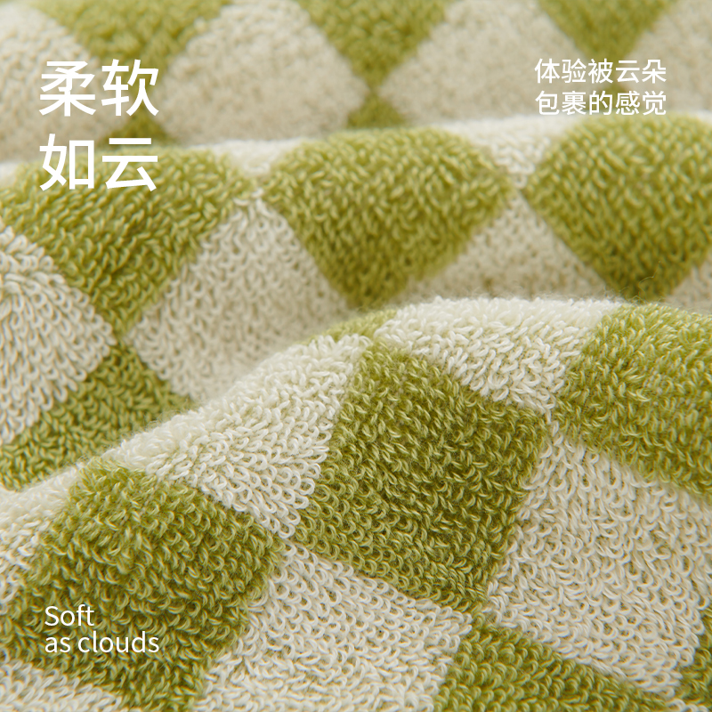 洁玉 棉棉格调100%新疆阿瓦提长绒棉AAA级抗菌带挂绳款方巾 J4731W 春辰高清大图