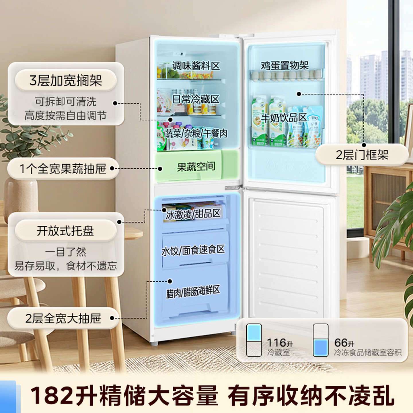美的(Midea)182升两门冰箱一级能效家用小户型真省电可冷藏冷冻双温不占地极地白MR-191A高清大图