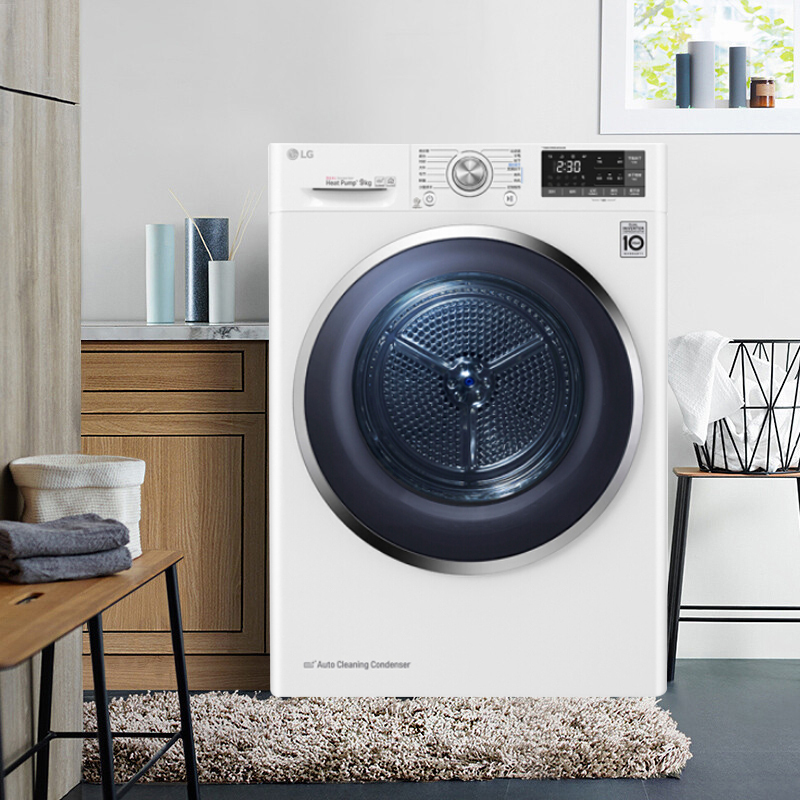 LG洗烘套装 原装进口热泵式烘干机+滚筒速净喷淋10.5公斤RC90V9AV2W+FLW10G4W白色干洗洗烘套装组合