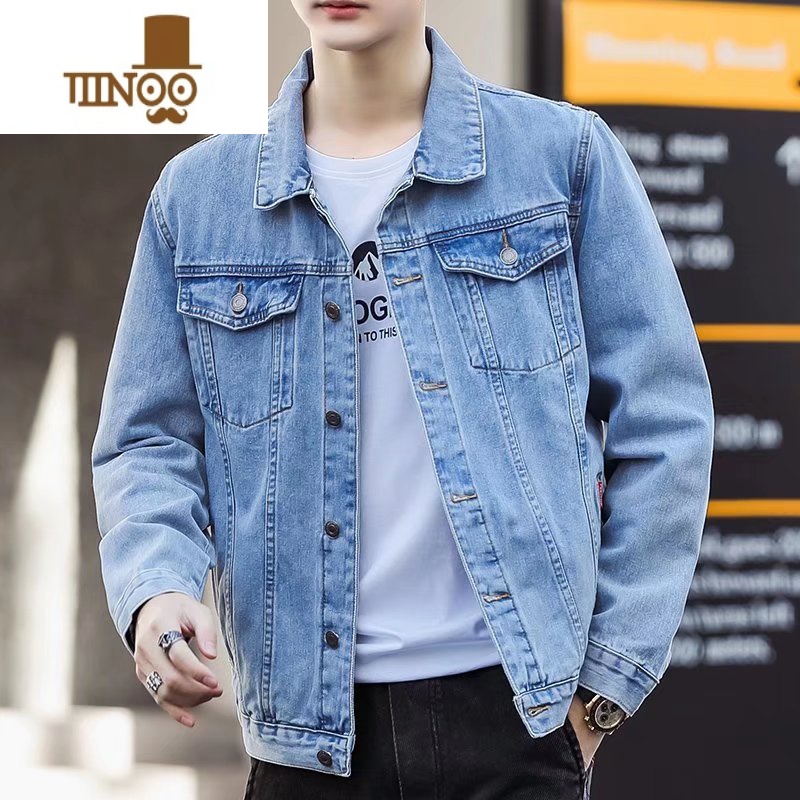 YANXU牛仔夹克男斜插口袋韩版潮流休闲男装高端网红上衣潮牌外套高清大图