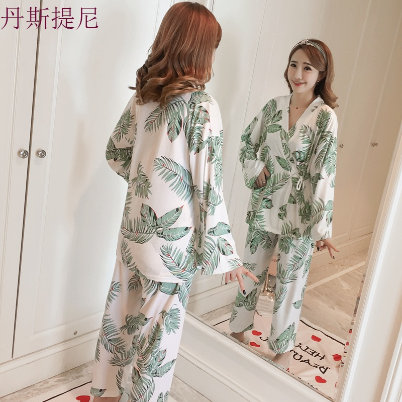 睡衣女秋纯棉长袖韩版清新学生和服甜美夏季可外穿家居服两件套装