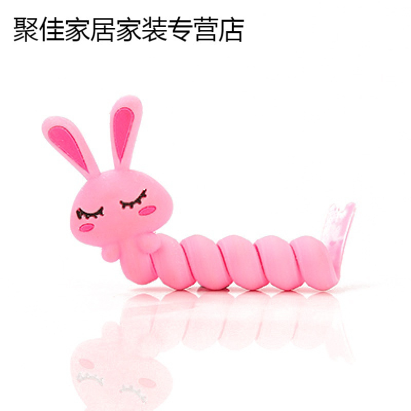 可爱时尚动物长条绕线器手机线电源线理线器固线器动物绑线器_1 粉兔