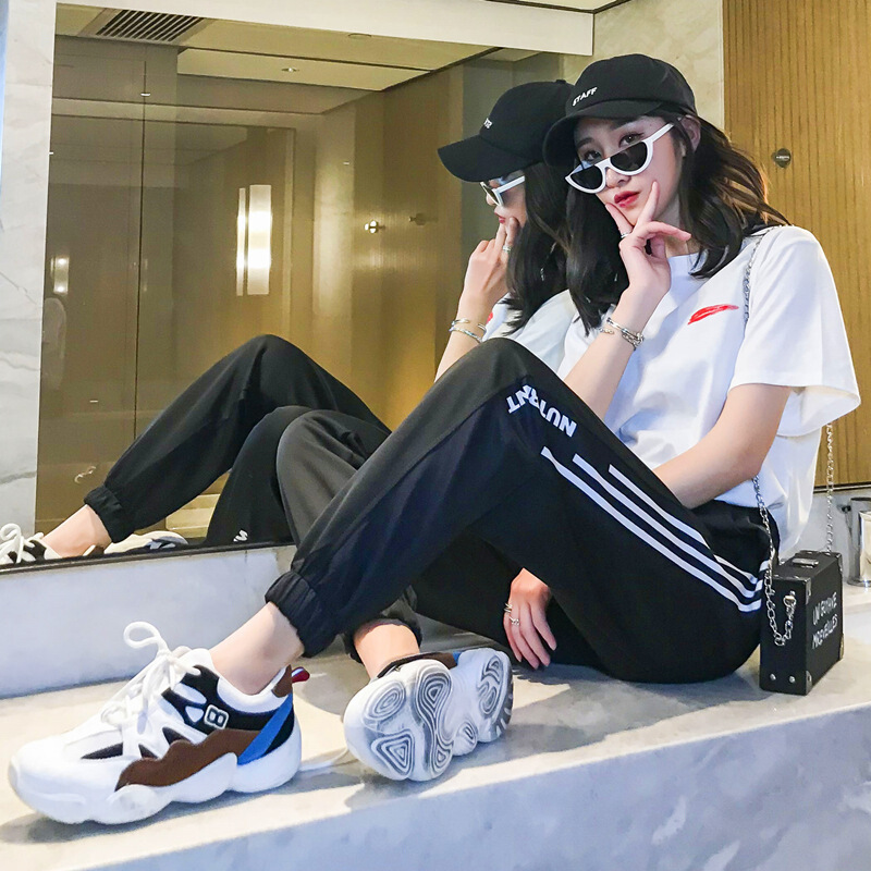 【优选】时尚束脚运动裤女夏宽松韩版ulzzang学生显瘦ins潮嘻哈伦休闲裤