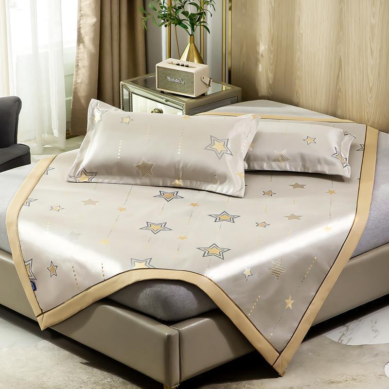 美帮汇冰丝凉席三件套1.8m床夏季席子1.5米可水洗折叠空调软席1.2夏凉席 小星星丫(升级提花600D冰丝) 1.8m（6英尺）床