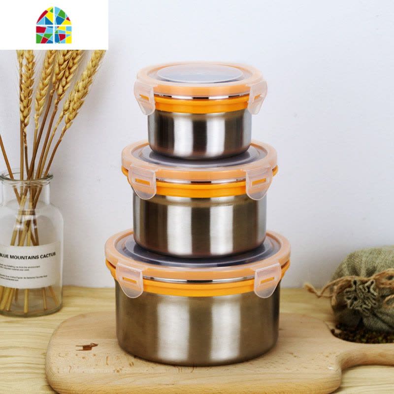 304不锈钢密封碗带盖 小罐子圆形保鲜盒厨房收纳储存留样盒泡面碗 FENGHOU 三件套+保温袋送餐具四件套厨房工具图片