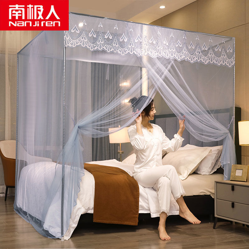 蚊帐家用带支架固定1.8m床1.5m2米宫廷落地纹账防蚊罩帐床高清大图