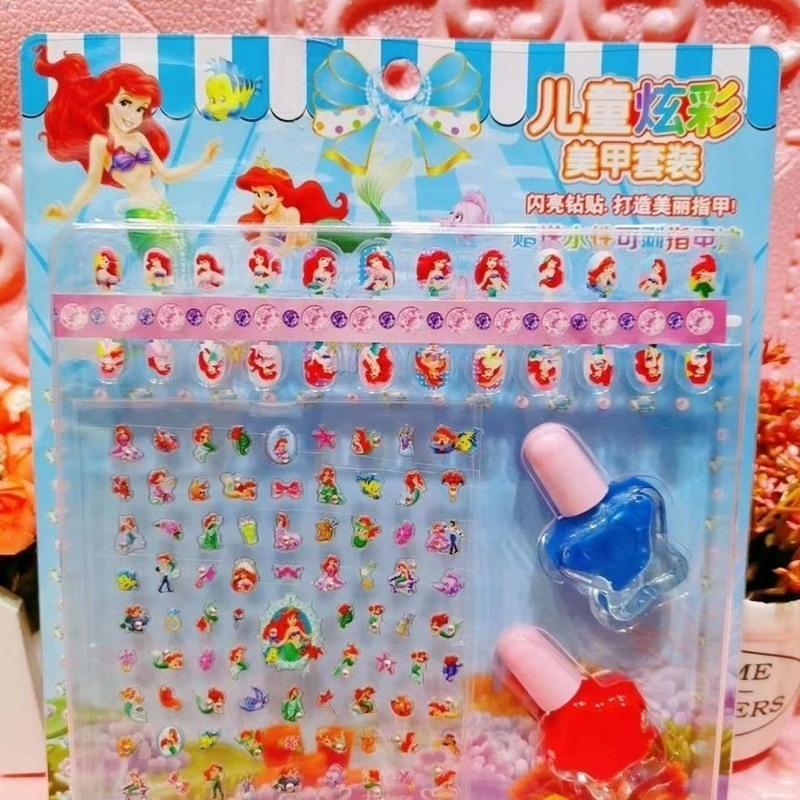 正版迪士尼儿童女孩假指甲贴指甲油套装白雪冰雪Kitty儿童3-6玩具 冰雪奇缘款 01