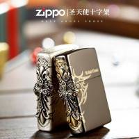 打火机zippo正版 黑冰古银镶钻圣天使侧十字架微章 男士收藏送礼 盔甲徽章 仿古银 多款选择 铜 银色