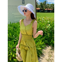 艳如飞泰国夏吊带沙滩裙女海边度假连衣裙超仙旅游衣服出游三亚拍照红色T恤