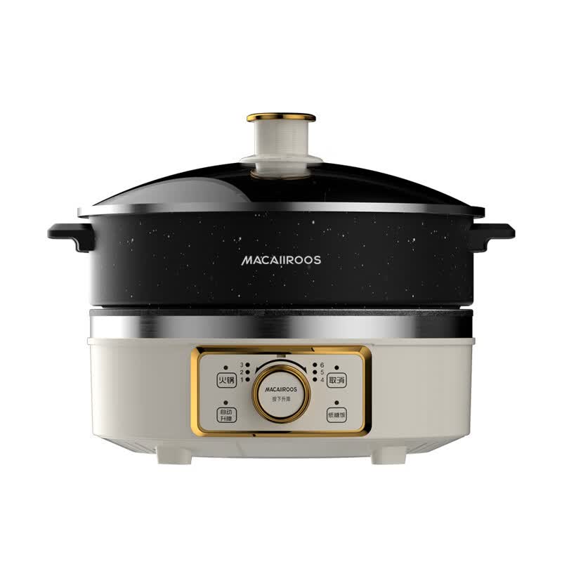 MACAIIROOS迈卡罗 多功能升降电火锅1600W/5.0L 大容量家用不粘煎烤涮煮一体锅 MC-HG160A ||高清大图