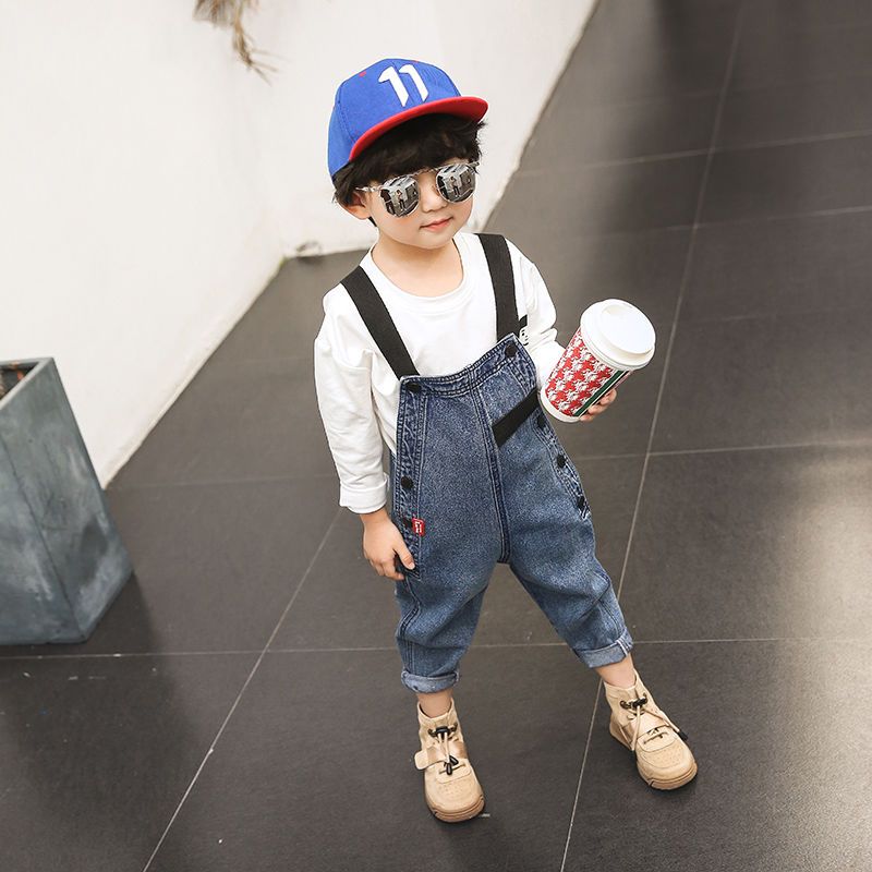 儿童背带裤宝宝春装男童牛仔裤小孩连体长裤子13岁小童洋气童装5图色