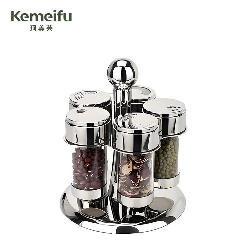 珂美芙 厨房用旋转调味架调味罐 五头 套高清大图