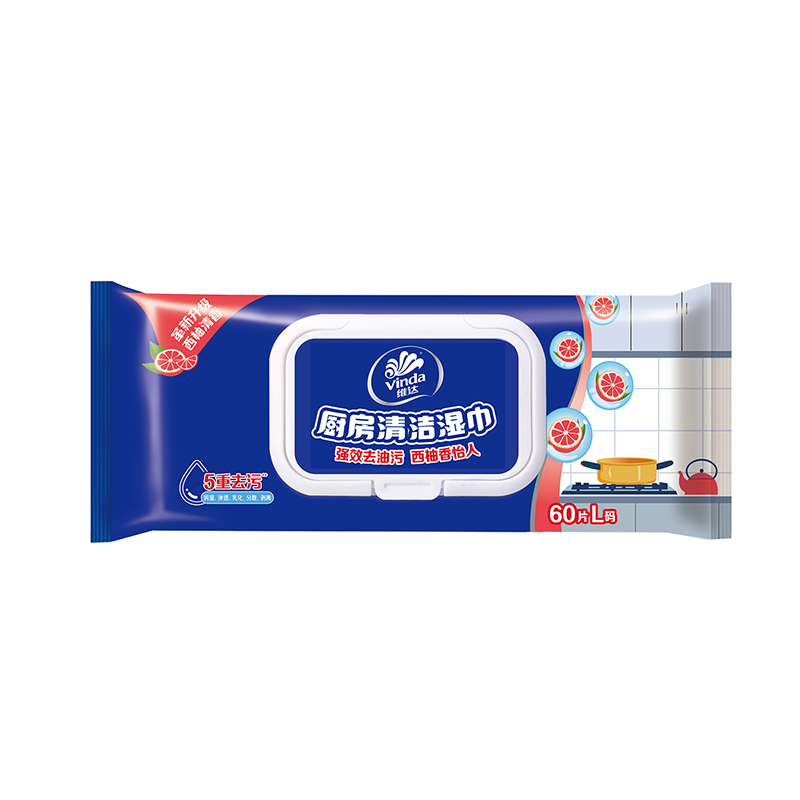 维达厨房清洁湿巾L码60片12包 翻盖抽取式家用强力去油去污加大加厚一擦干净吸油烟机专用(整箱销售)(新旧包装交替发货)