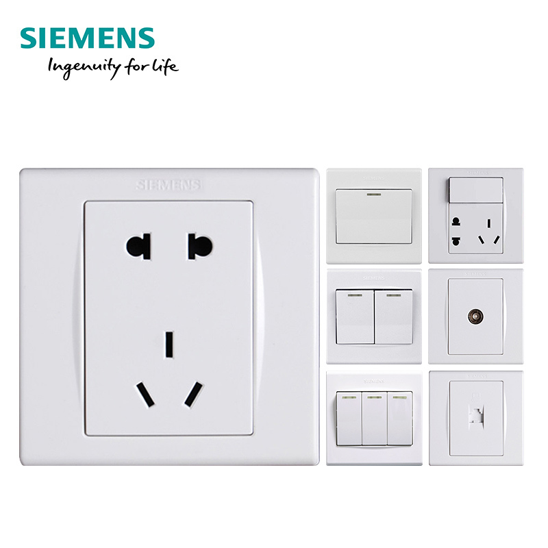 西门子(SIEMENS)开关插座面板86型品宜雅白家用五孔USB一开带16A空调墙壁