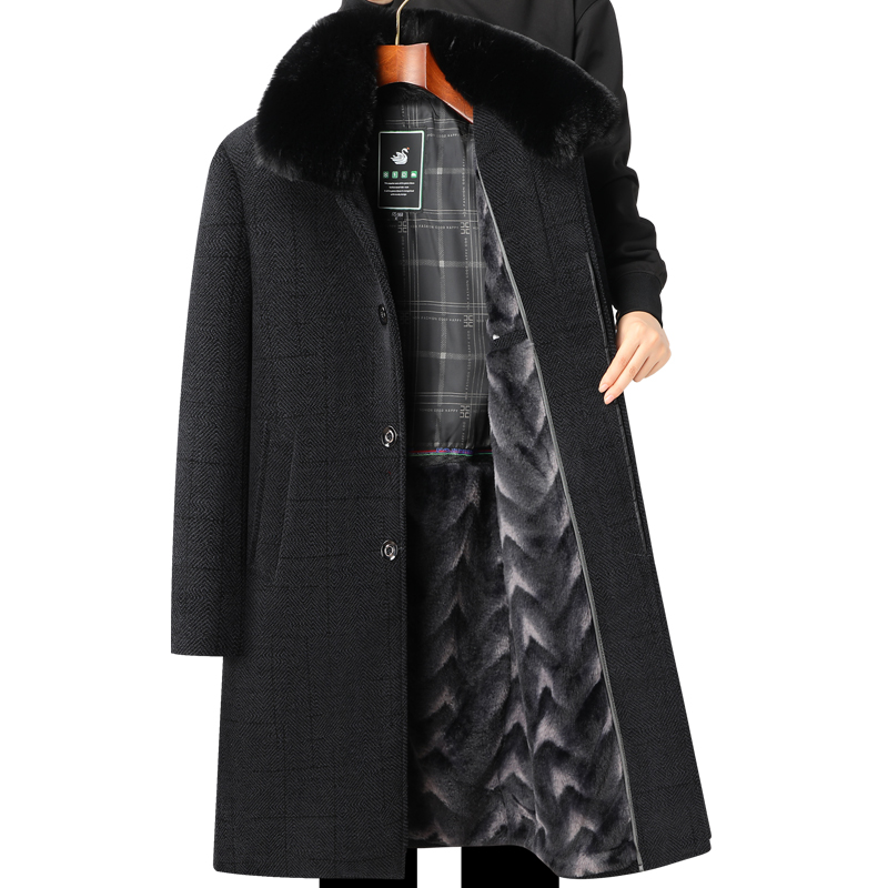 啄木鸟爸爸冬装呢子外套加绒加厚保暖冬季中老年人毛呢大衣男长毛高清大图