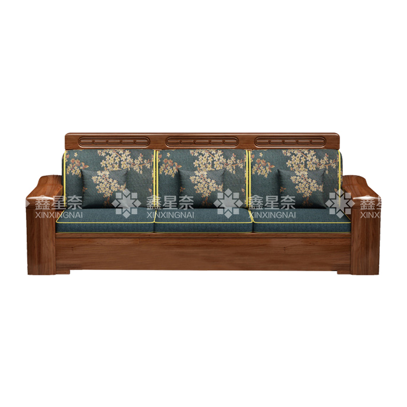 鑫星奈XXN4022931 中式胡桃木实木沙发 三人位