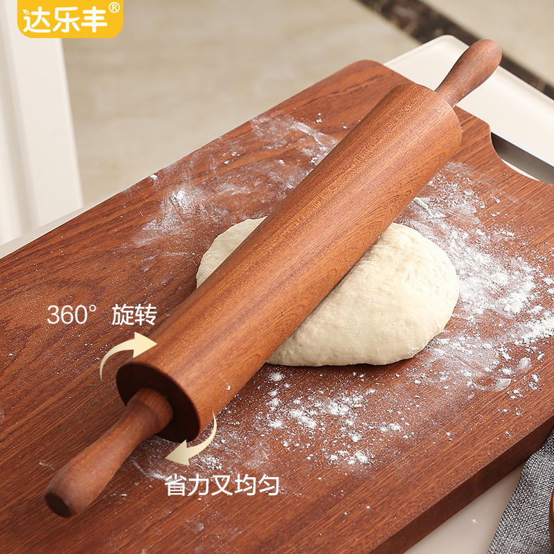达乐丰 木质滚轴擀面杖 48.3*6CM 单只装乌檀木整木无漆擀面杖 家用擀面棍 饺子棍棒 实木擀饺子皮工具