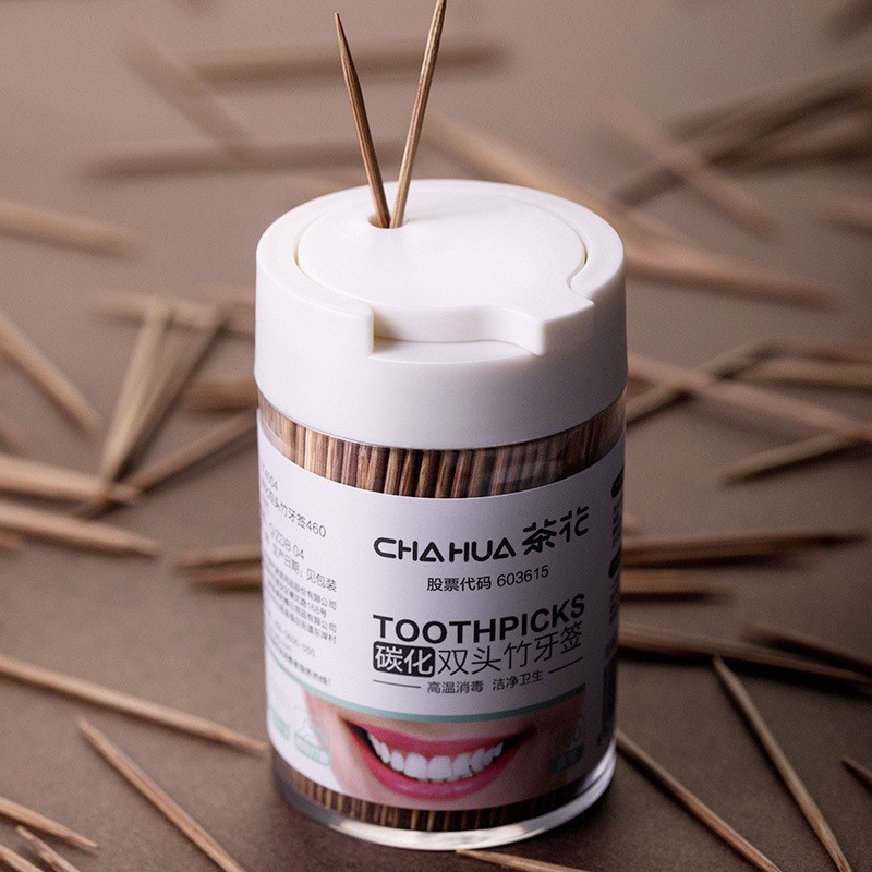 茶花一次性双头牙签装便携专用剔牙神器 [314005]细韧双头竹牙签罐装 500只高清大图