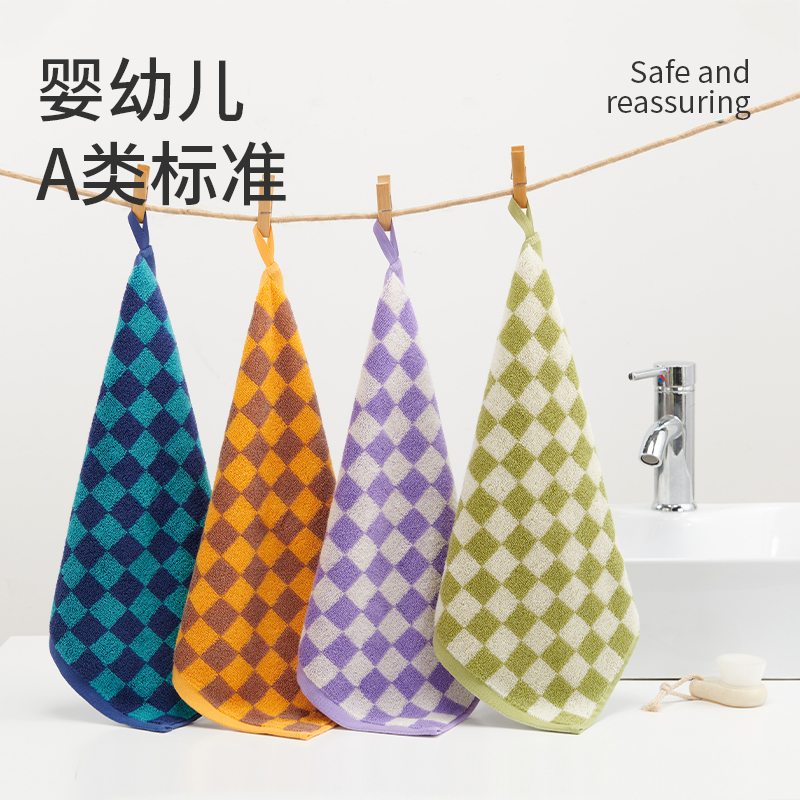 洁玉 棉棉格调100%新疆阿瓦提长绒棉AAA级抗菌带挂绳款方巾 J4731W 紫苑高清大图