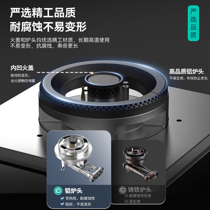 华帝(vatti)嵌入式家用燃气灶炉具 5.2kW大火力灶 可调节开孔尺寸 台嵌两用灶i10105(天然气)炉头可拆卸高清大图
