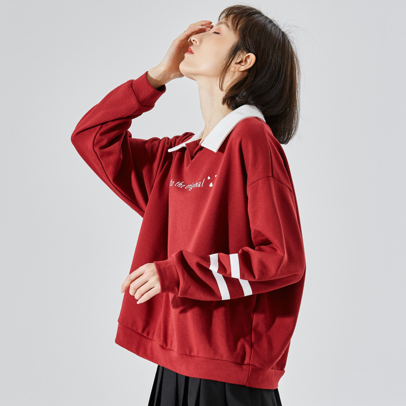 唐狮春季新款POLO领卫衣百搭休闲复古潮宽松韩版